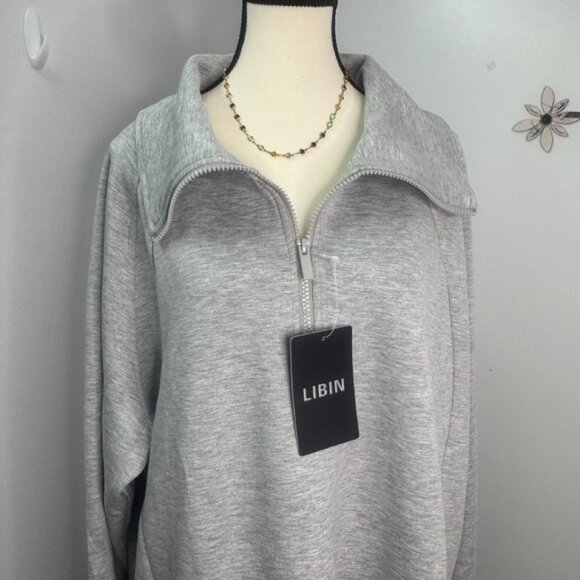 Libin Women's Sweatshirt Dolman Fleece Half Zip Pullover Cropped Long Sleeve XXL - Picture 5 of 9